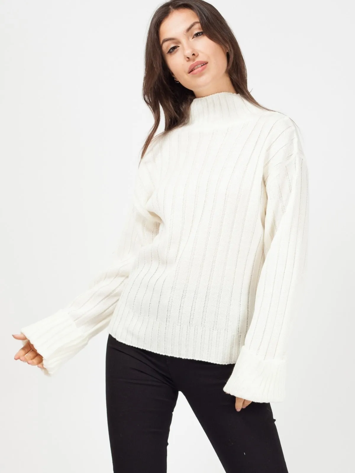 Cream Turtle Neck Oversized Knitted Jumper