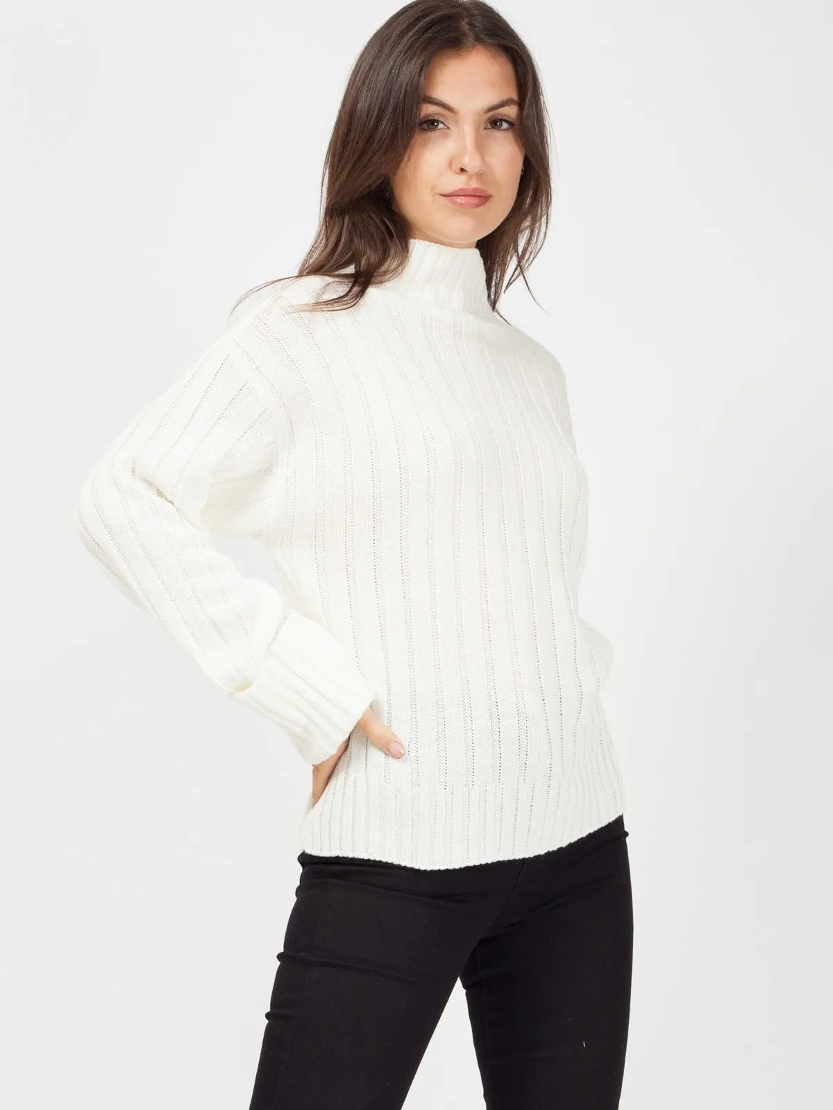 Cream Turtle Neck Oversized Knitted Jumper