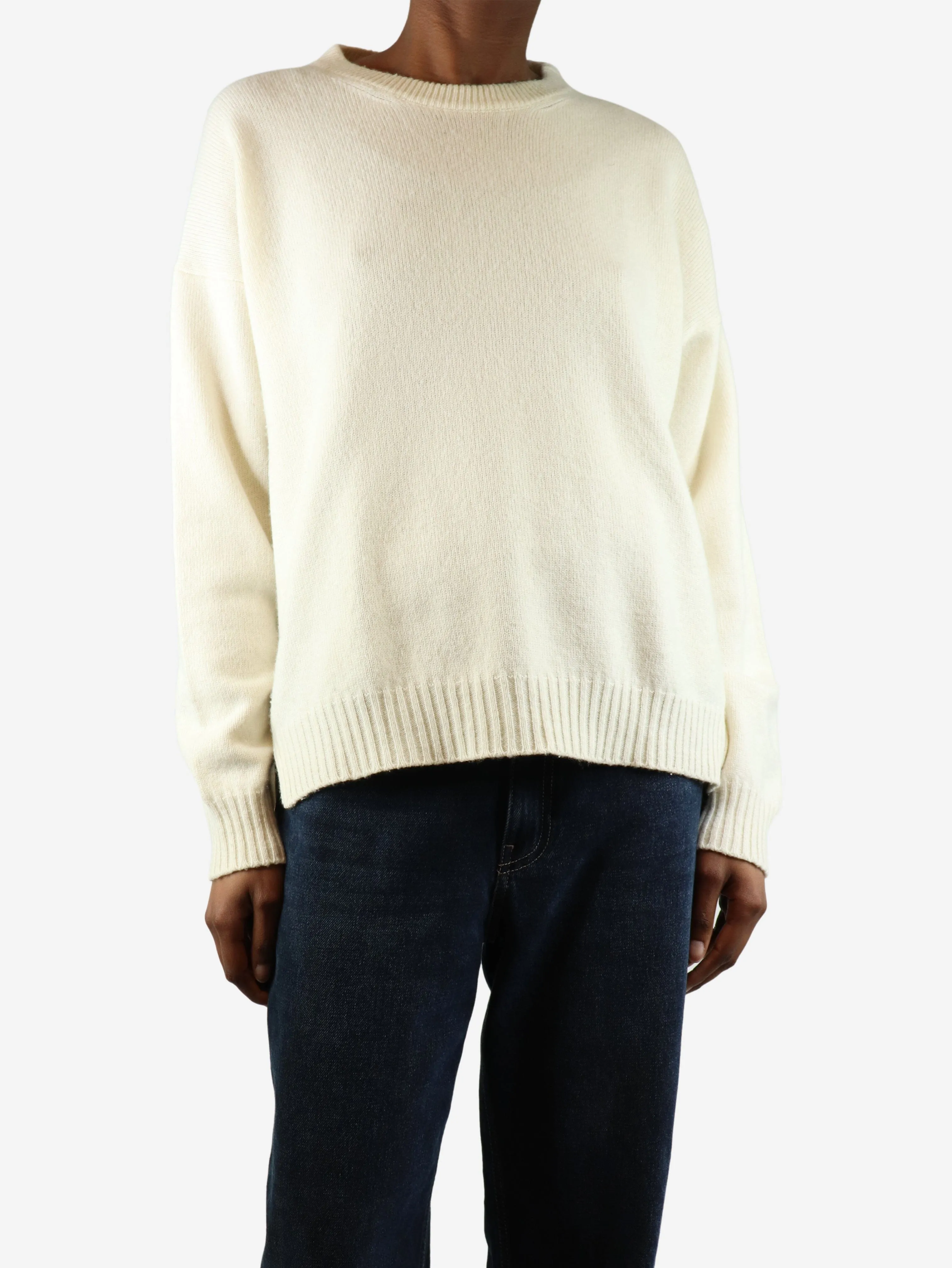 Cream wool-blend crewneck jumper - size XS