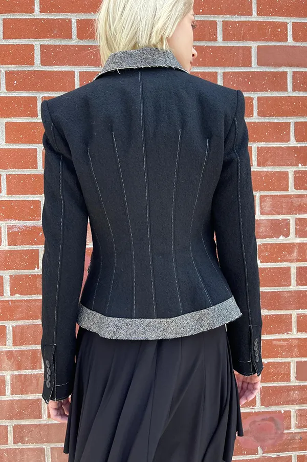 Davina Stretch Tweed Jacket in Black