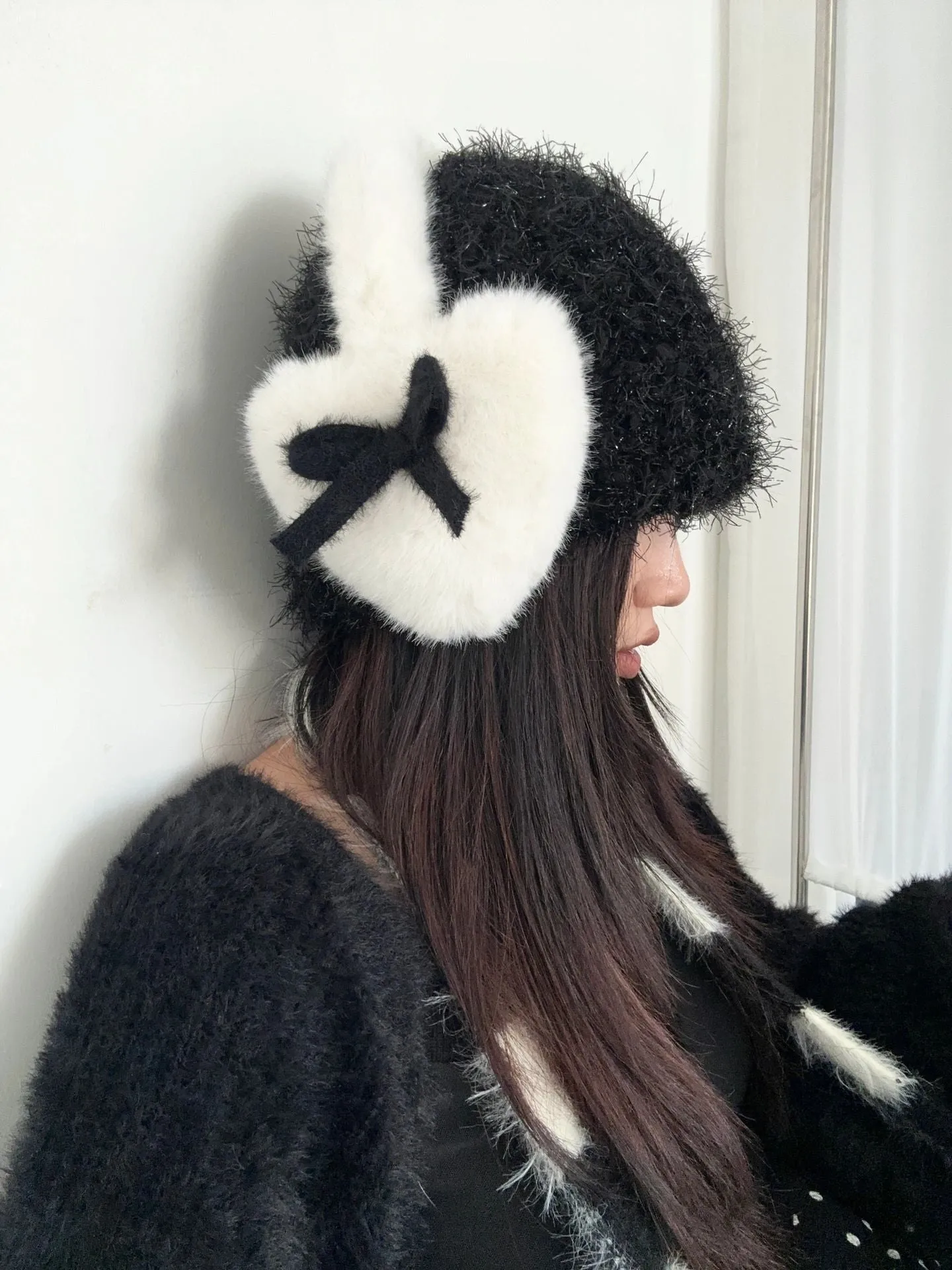 Dolly heart faux fur ribbon ear muffs ear warmer