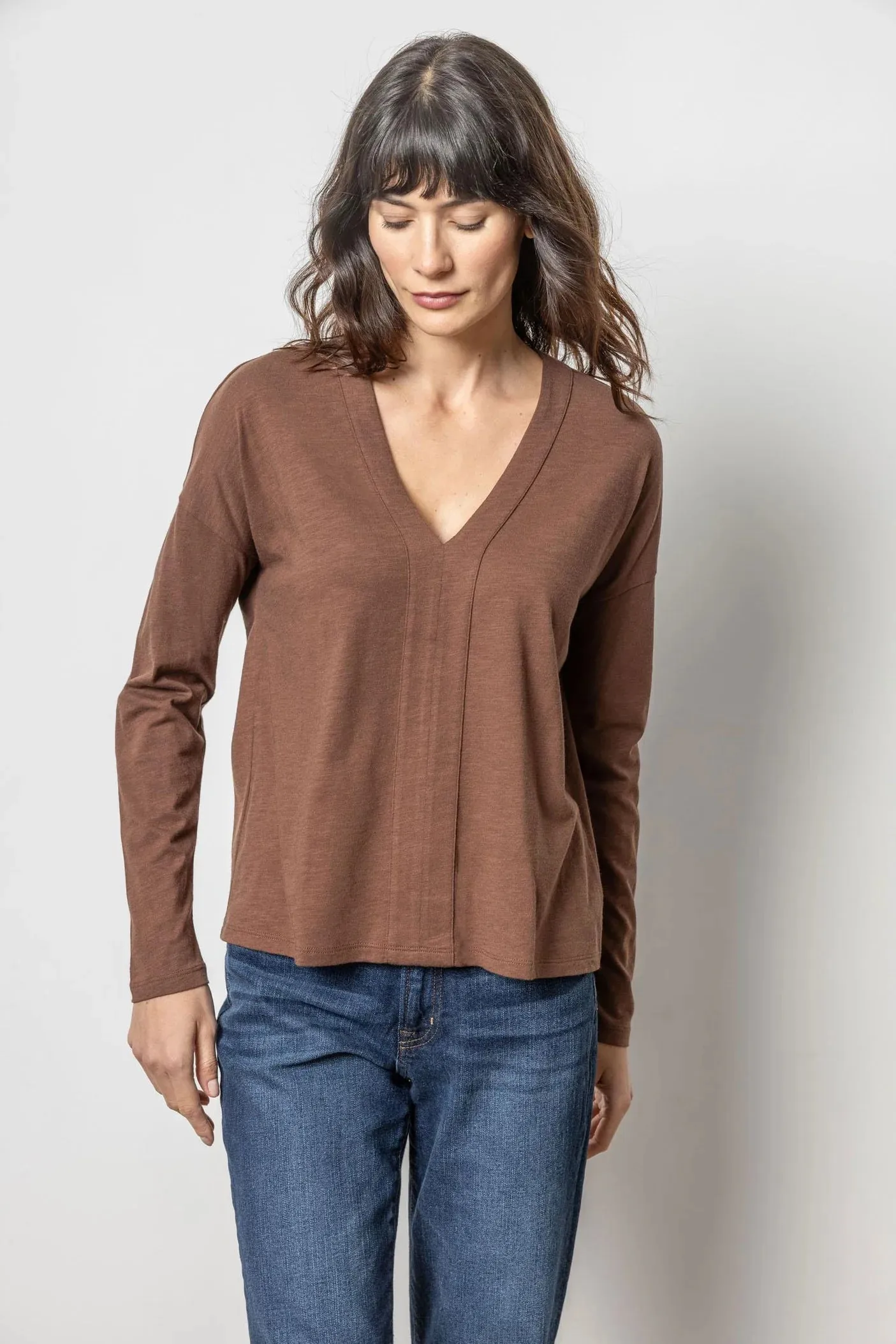 Drop Shoulder V Neck Tee by Lilla P