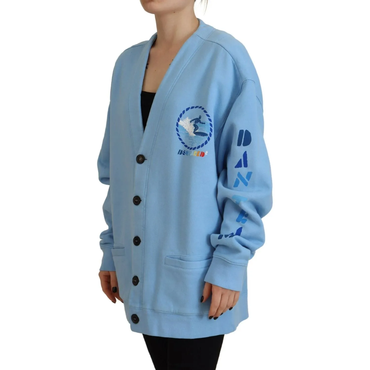 Dsquared² Blue Cotton Knitted Buttoned Cardigan Sweater