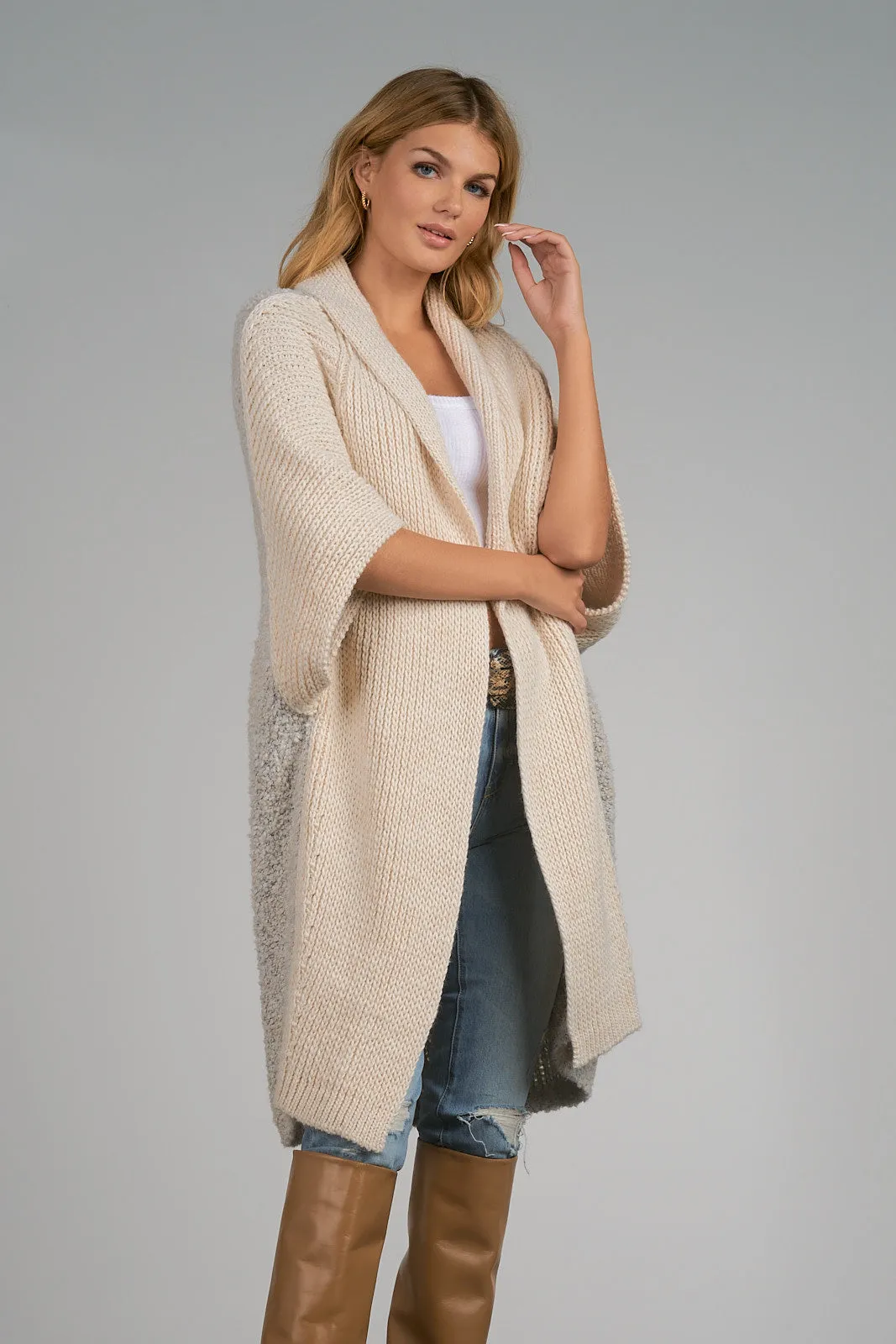 Elan Oatmeal Grey Long Cardigan Sweater