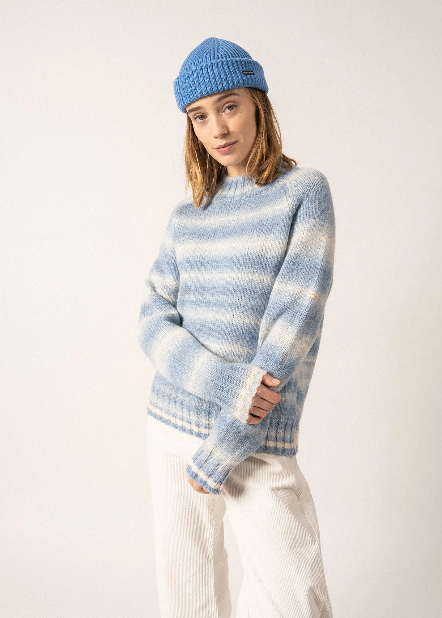 Everest Printed Jumper - with high neck, in wool (CIEL CHINE)