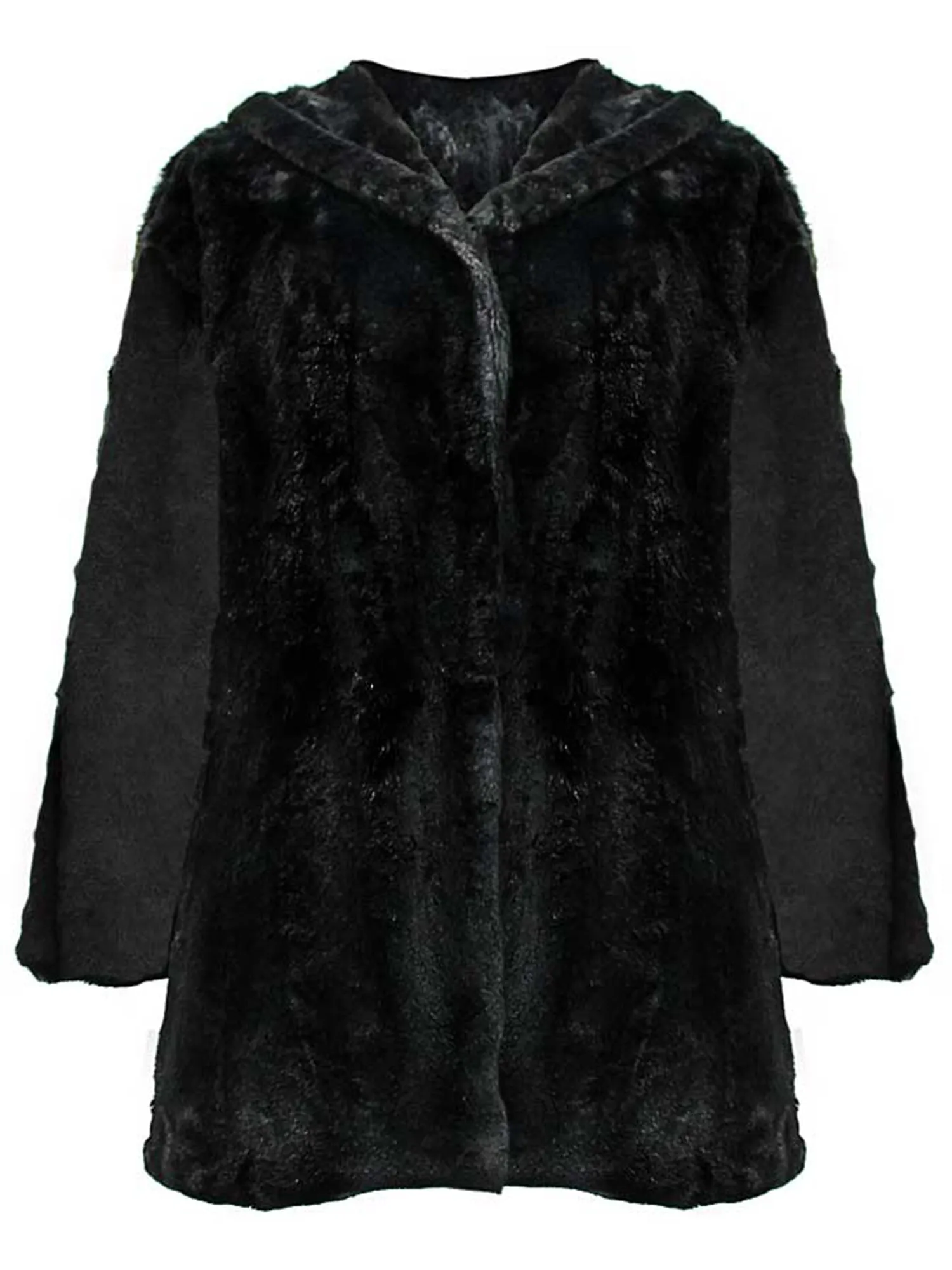 Faux Fur Plush Swing Jacket With Hood