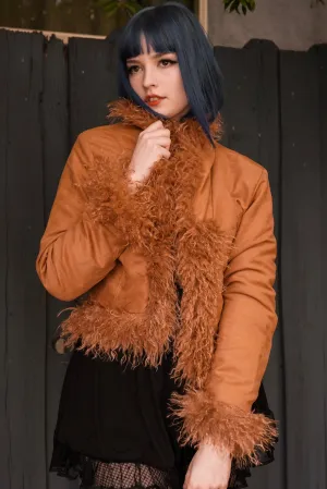 Faux Fur Suede Coat (Brown)