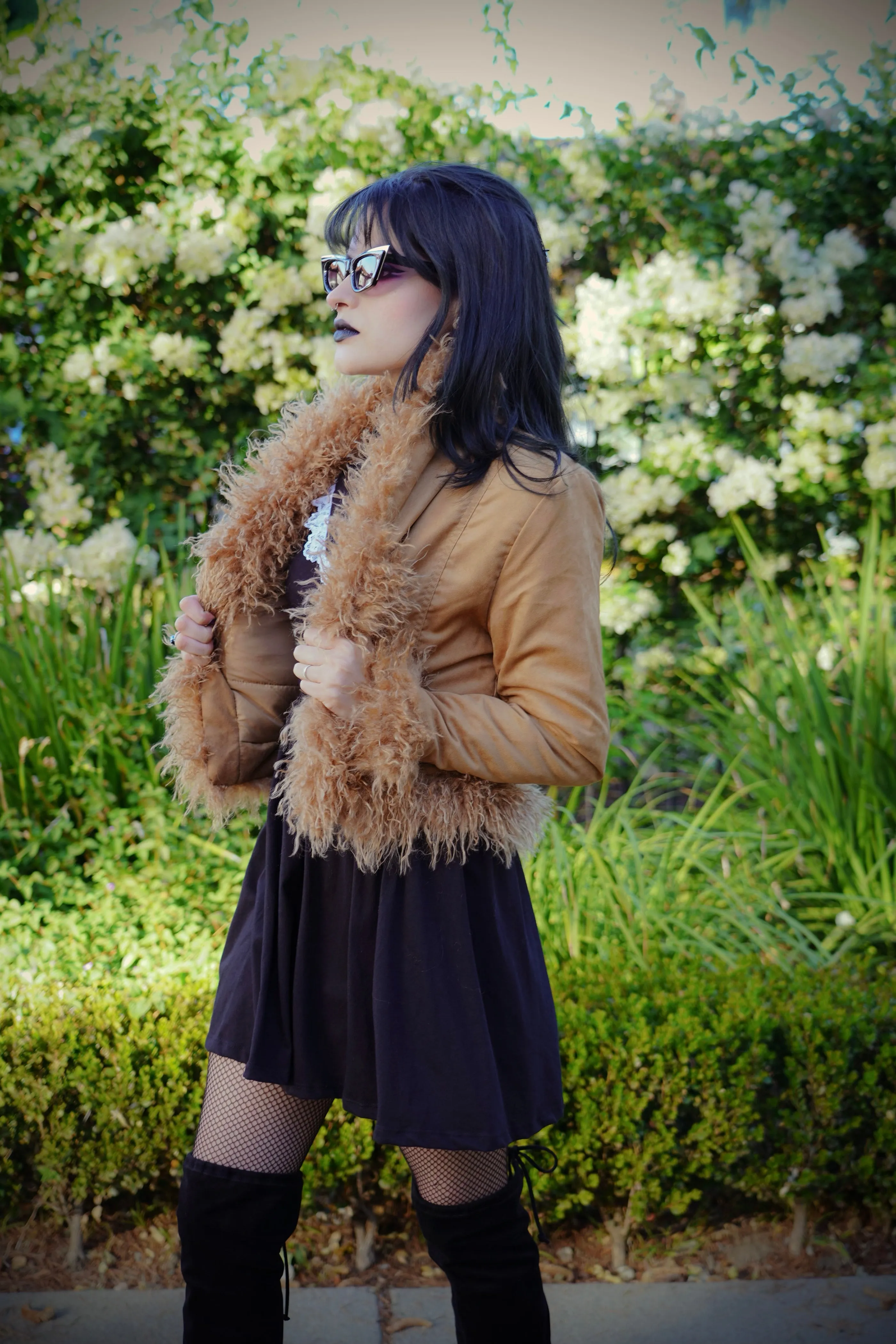 Faux Fur Suede Coat (Brown)