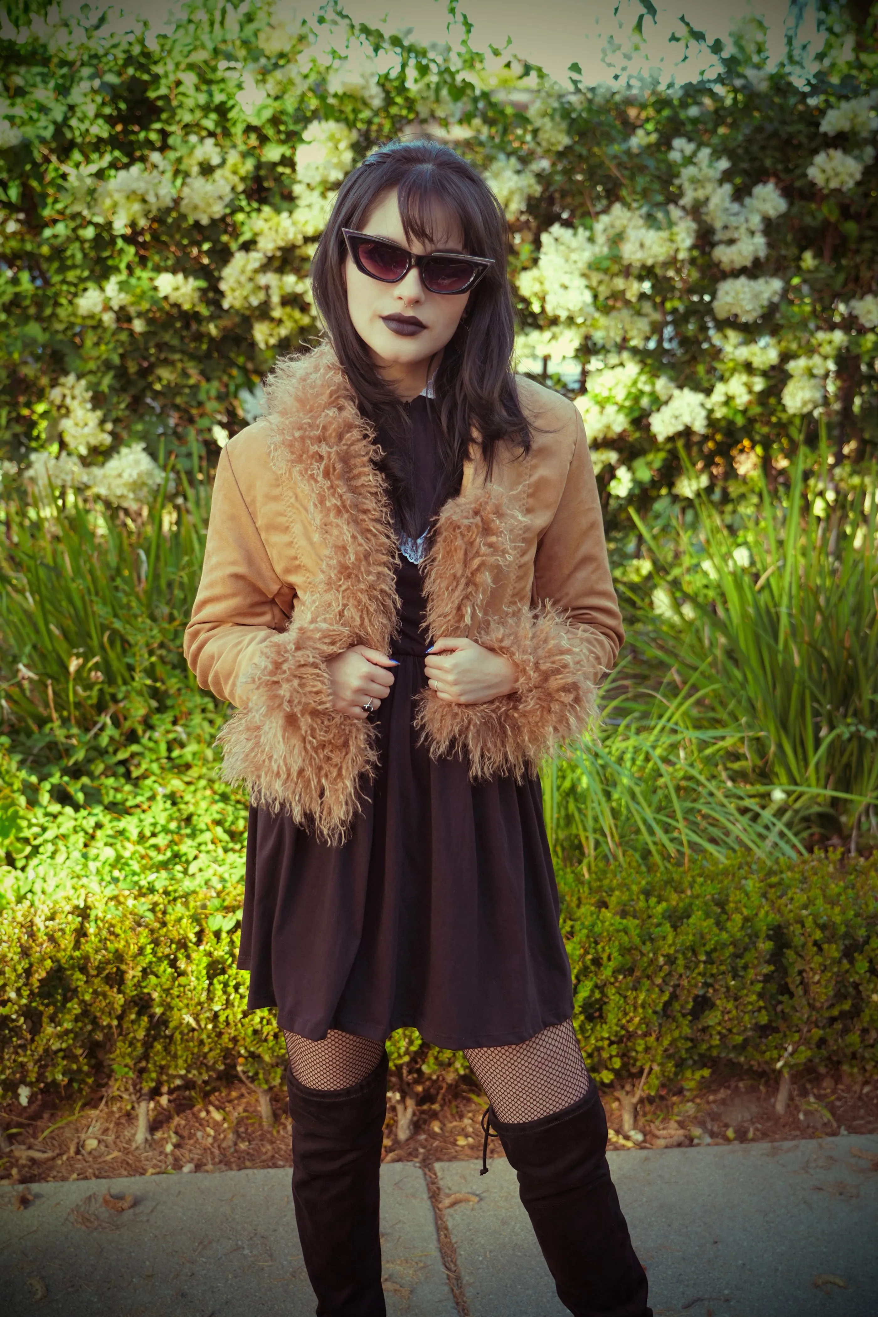 Faux Fur Suede Coat (Brown)