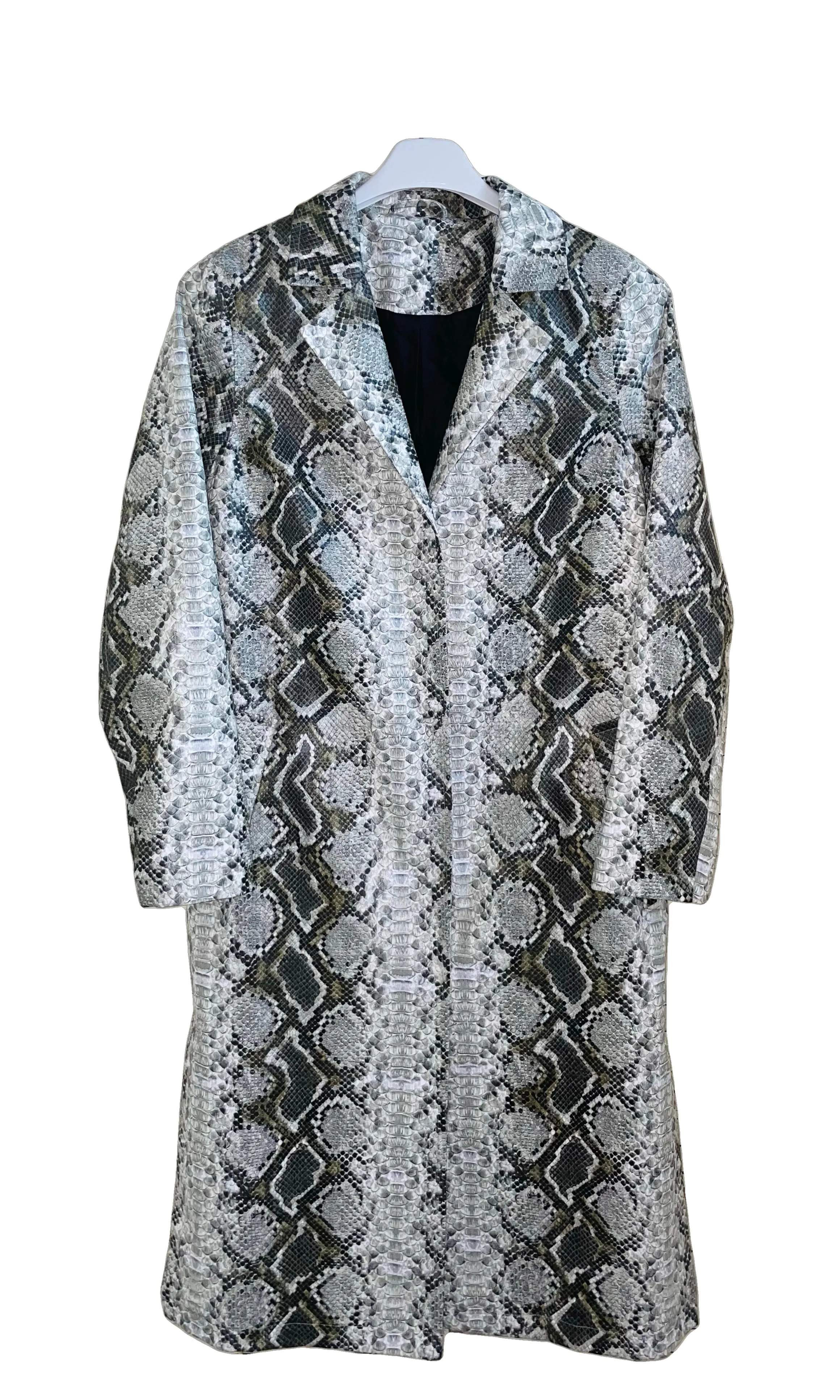 Faux Snake Print Grey Vinyl Coat