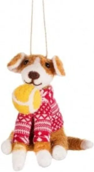 Festive Felt Dog in Christmas Jumper Hanging Christmas Decoration