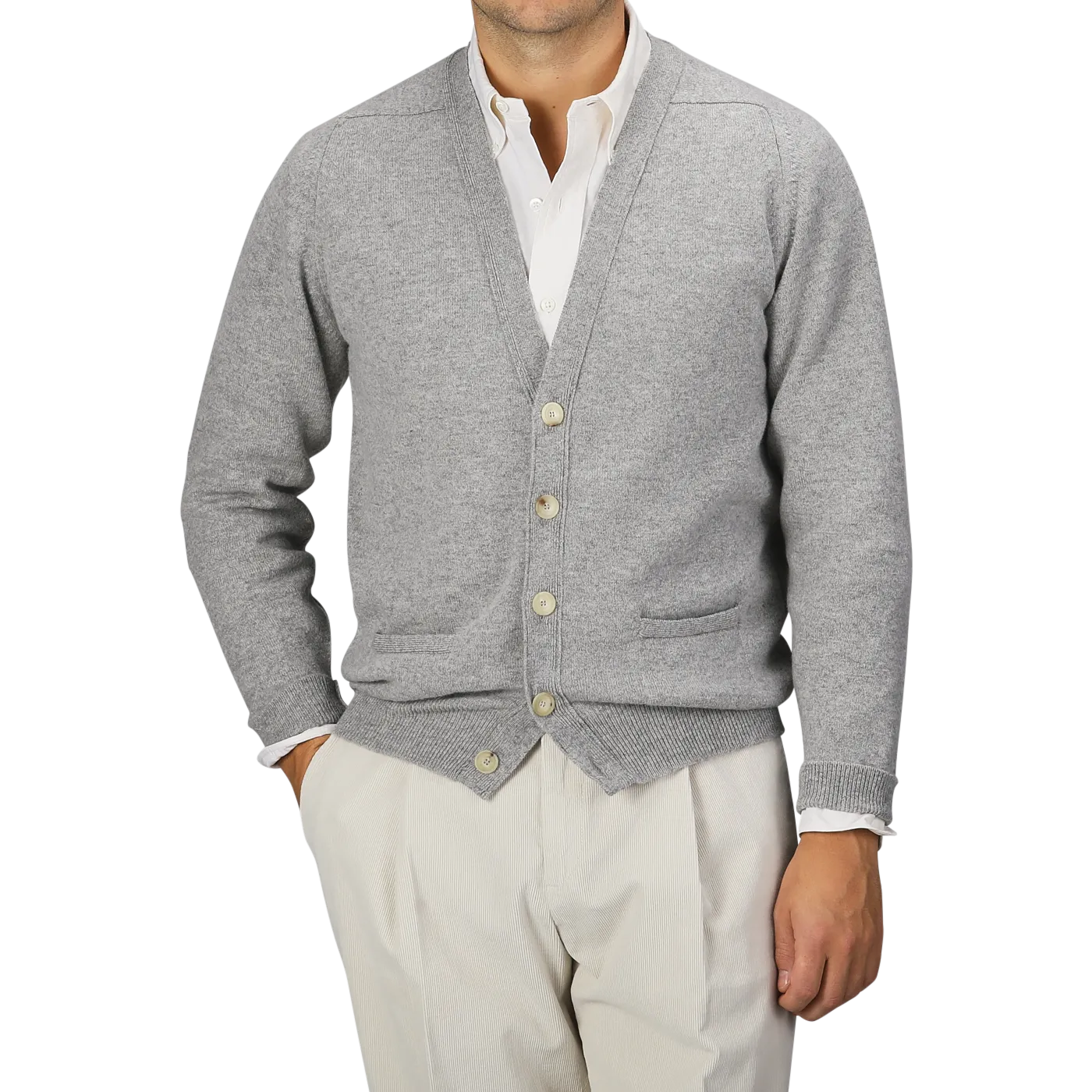 Flannel Grey Lambswool Saddle Shoulder Cardigan