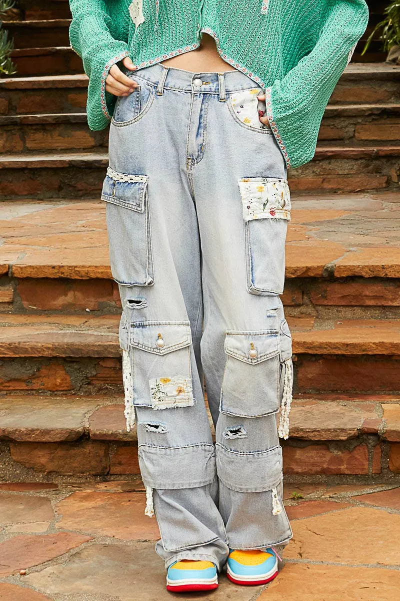 Floral Patches and Pockets Jeans