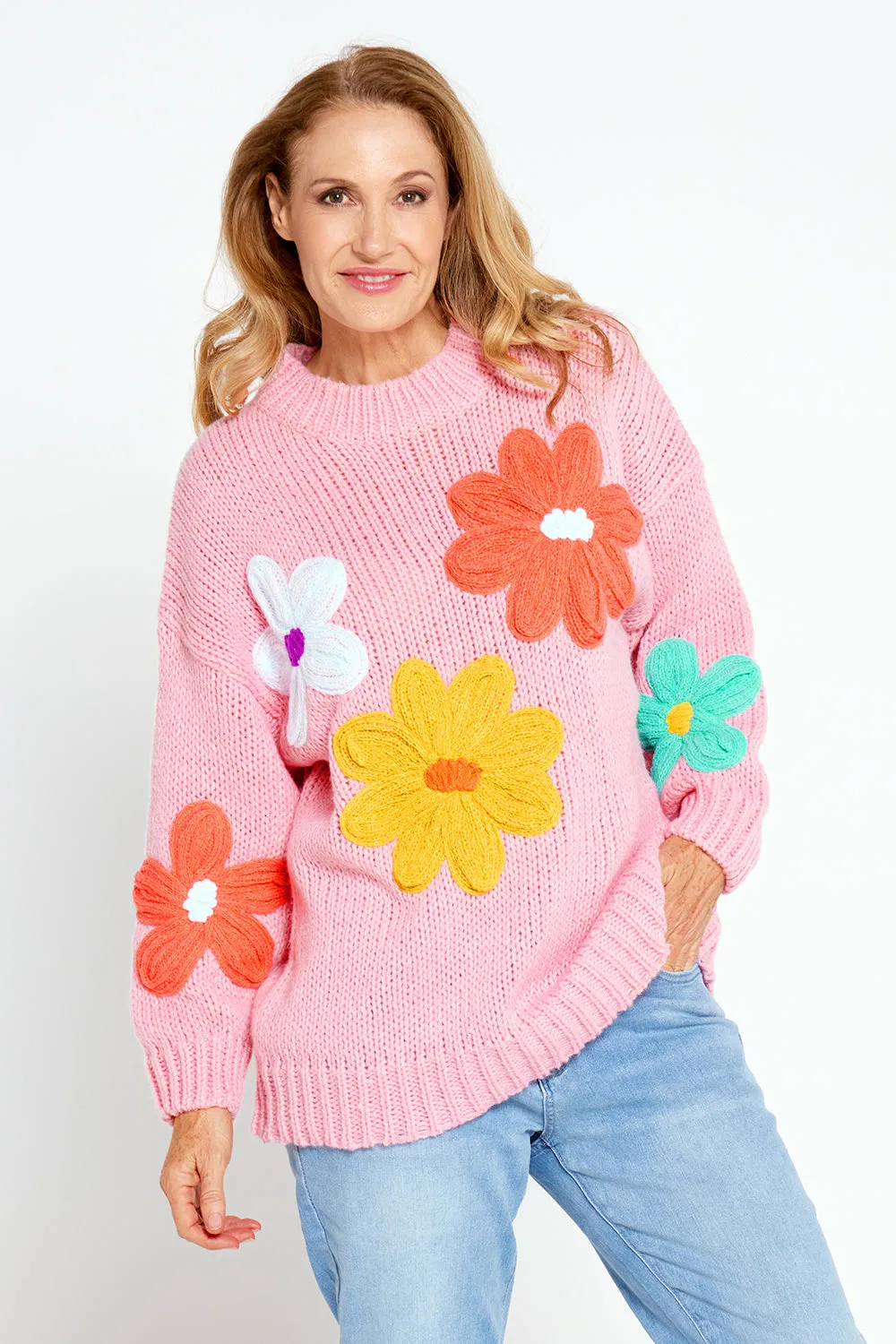 Flower Power Knit Jumper - Pink Floral