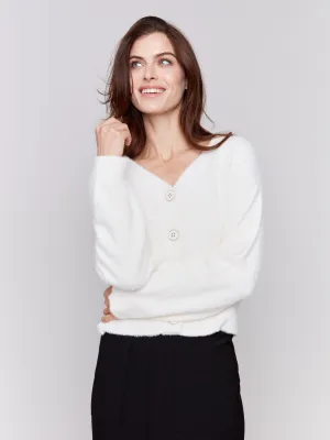 Fuzzy Knit Cardigan - Ecru