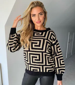 Geometric pattern nude and black jumper