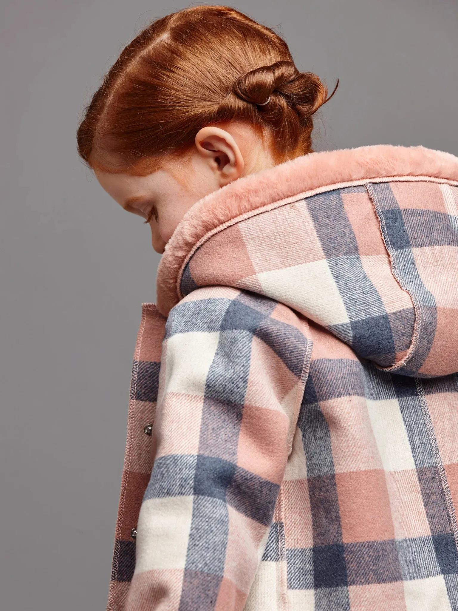 Girl's Hooded Plaid Coat Rose | Mayoral