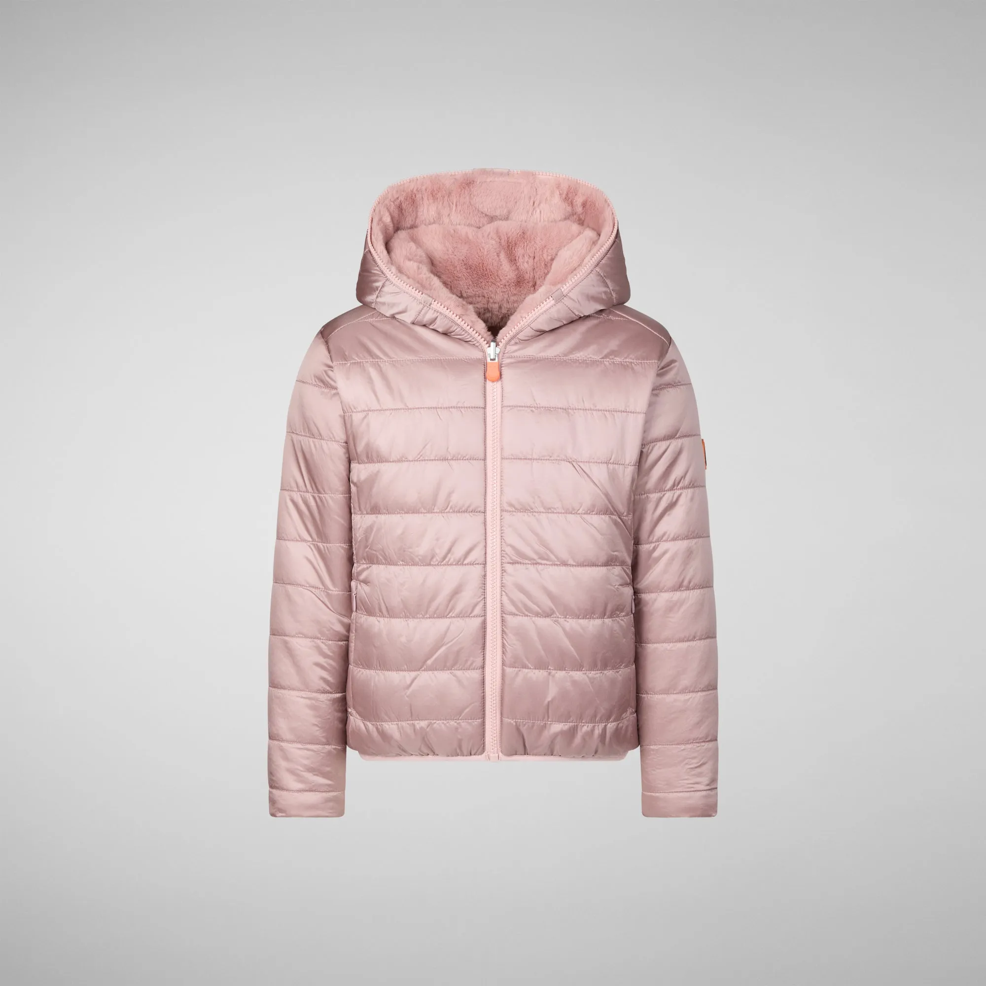 Girls' hooded reversible jacket Chloe in blush pink