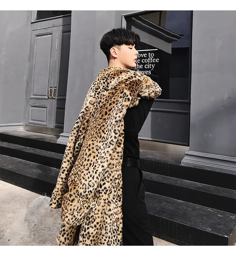 Gorgeous Leopard Pattern Style Men Faux Fur Coat