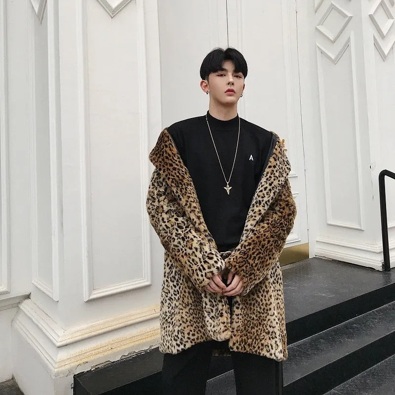 Gorgeous Leopard Pattern Style Men Faux Fur Coat