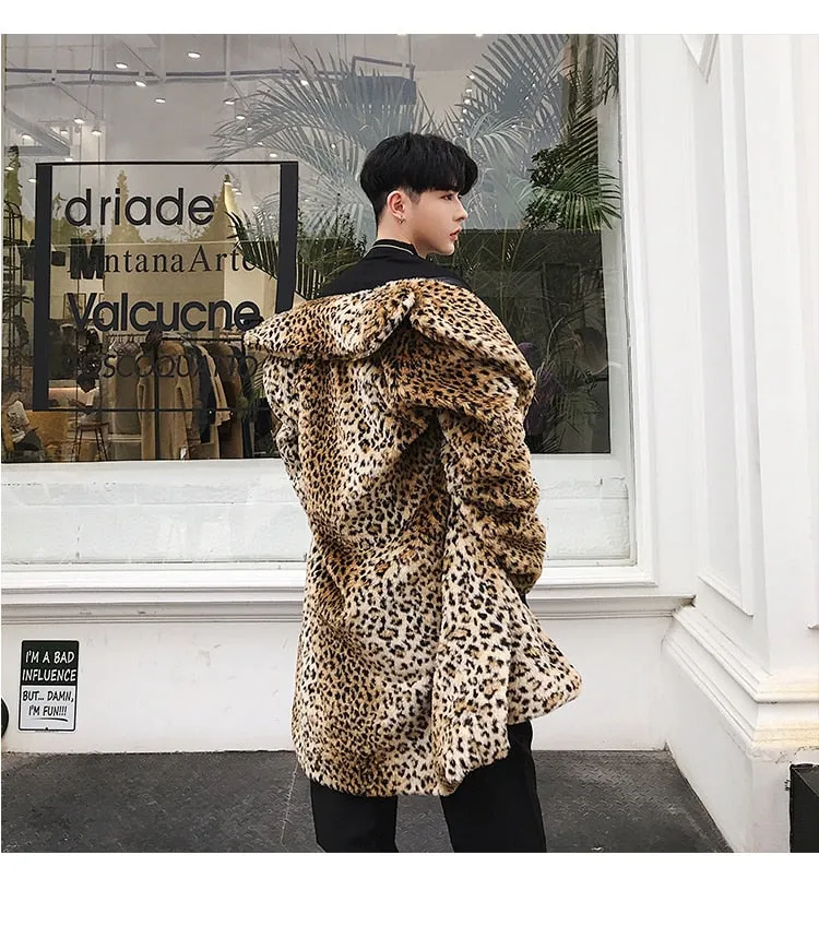 Gorgeous Leopard Pattern Style Men Faux Fur Coat