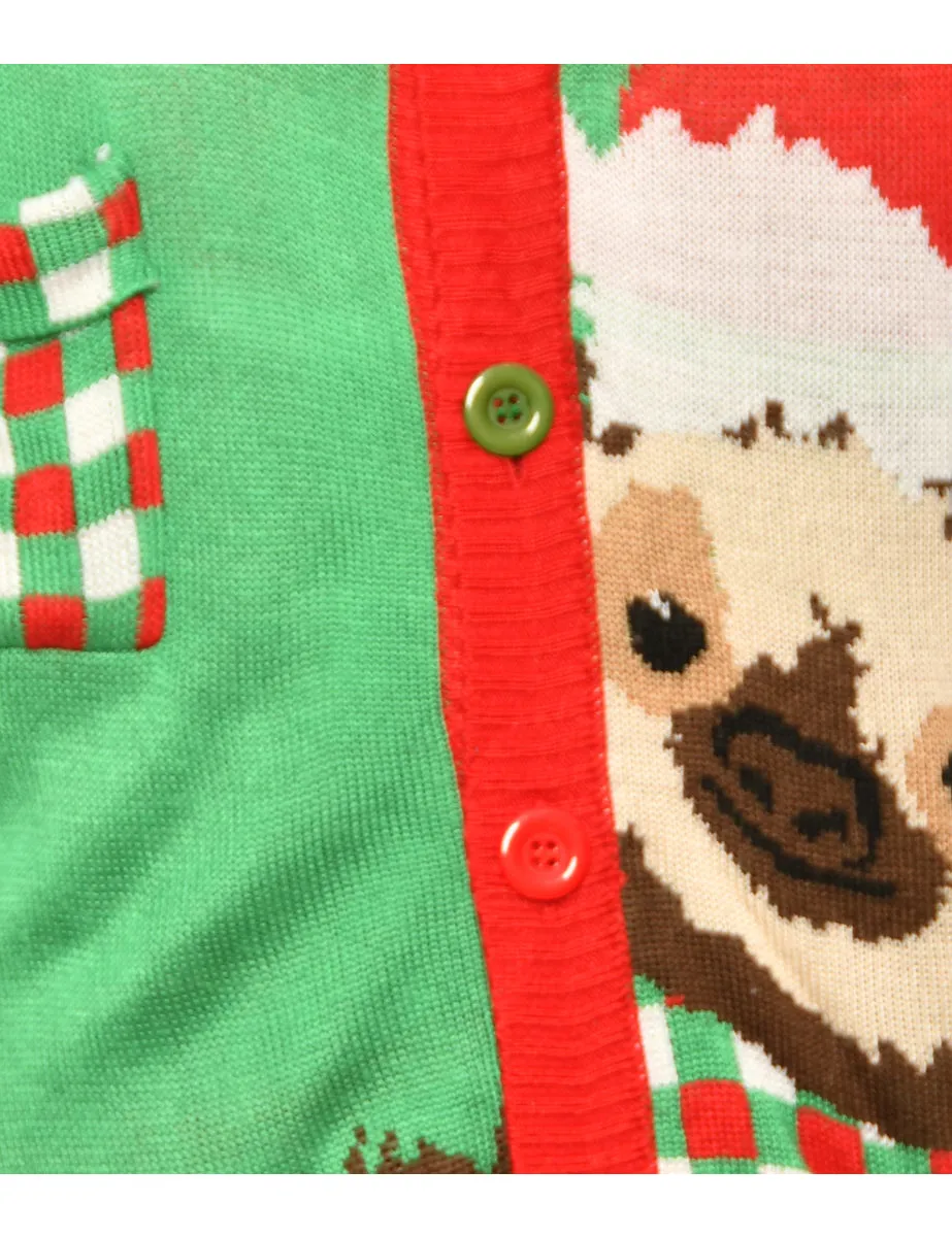 Green & Red Festive Season Sloth Design Jumper - L