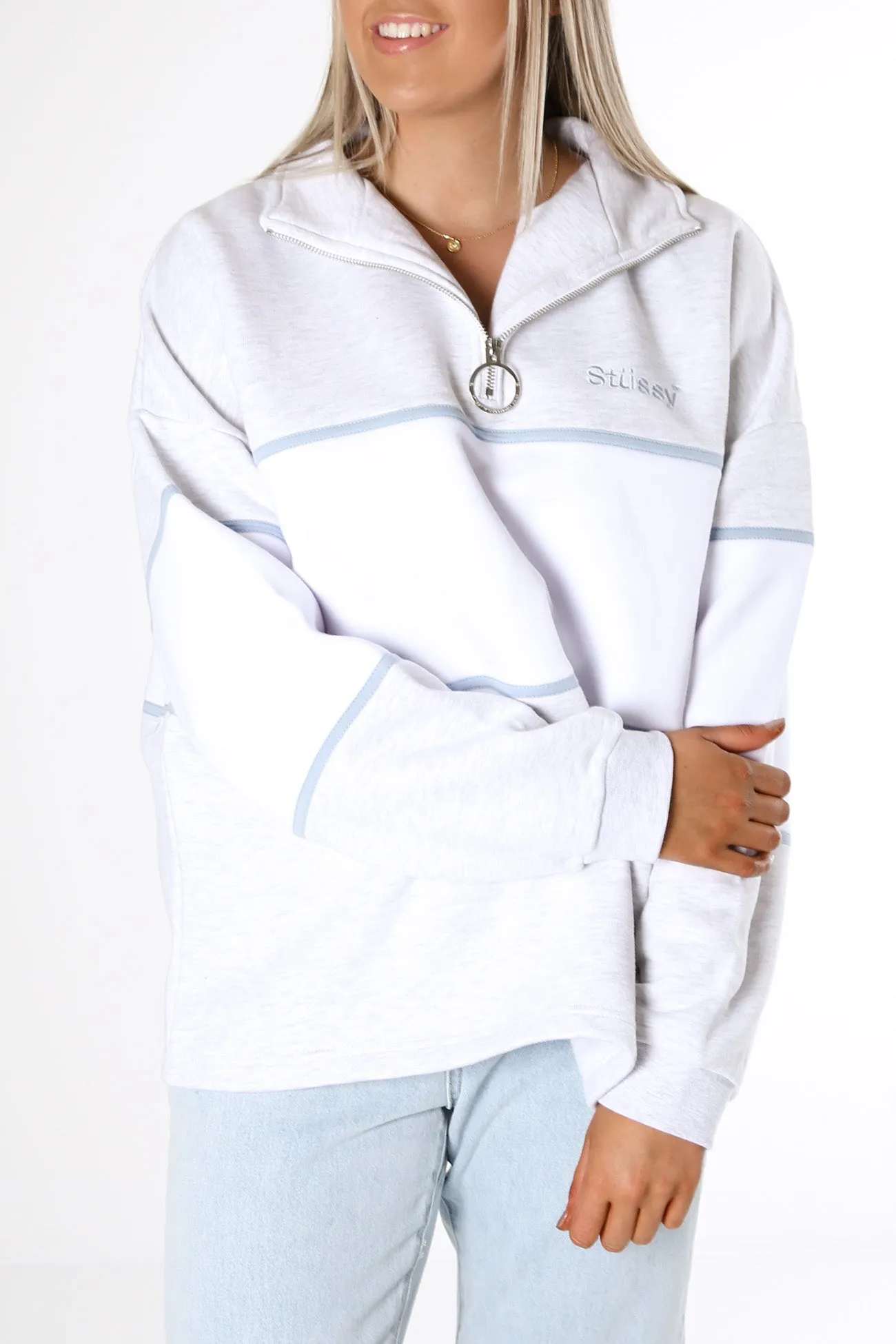 Harbour Panelled Oversized 1/4 Zip Snow Marle