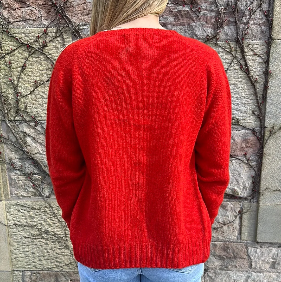 Harley Of Scotland Crew Neck New Scarlet Cardigan