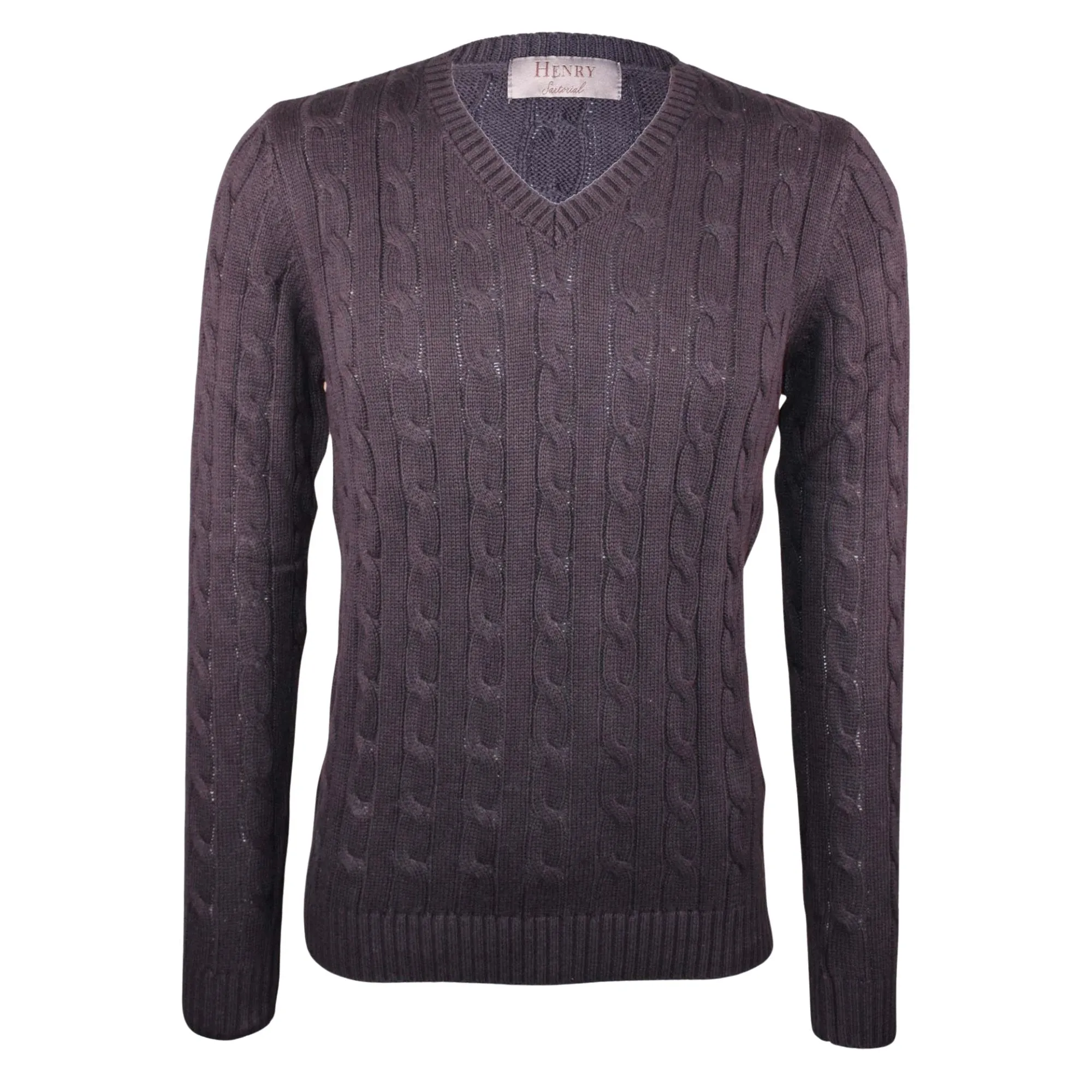 HENRY SARTORIAL V Neck Cotton Jumper NAVY