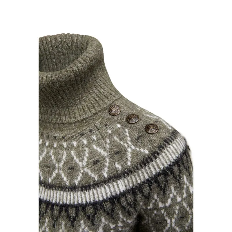 Holland Cooper Fairisle Knit Ladies Alpaca Mix Jumper - Khaki