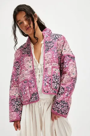 'Jessie' Purple Cashew-Patterned Puffer Jacket