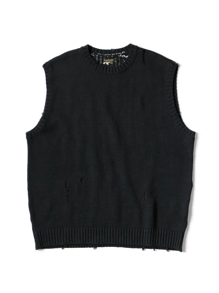 Kapital 5G Cotton Knit BONE Vest - Black