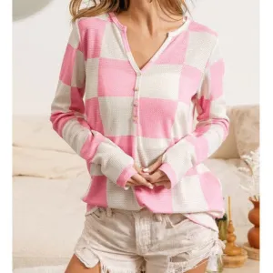 Kenzie Checkered Top-Pink