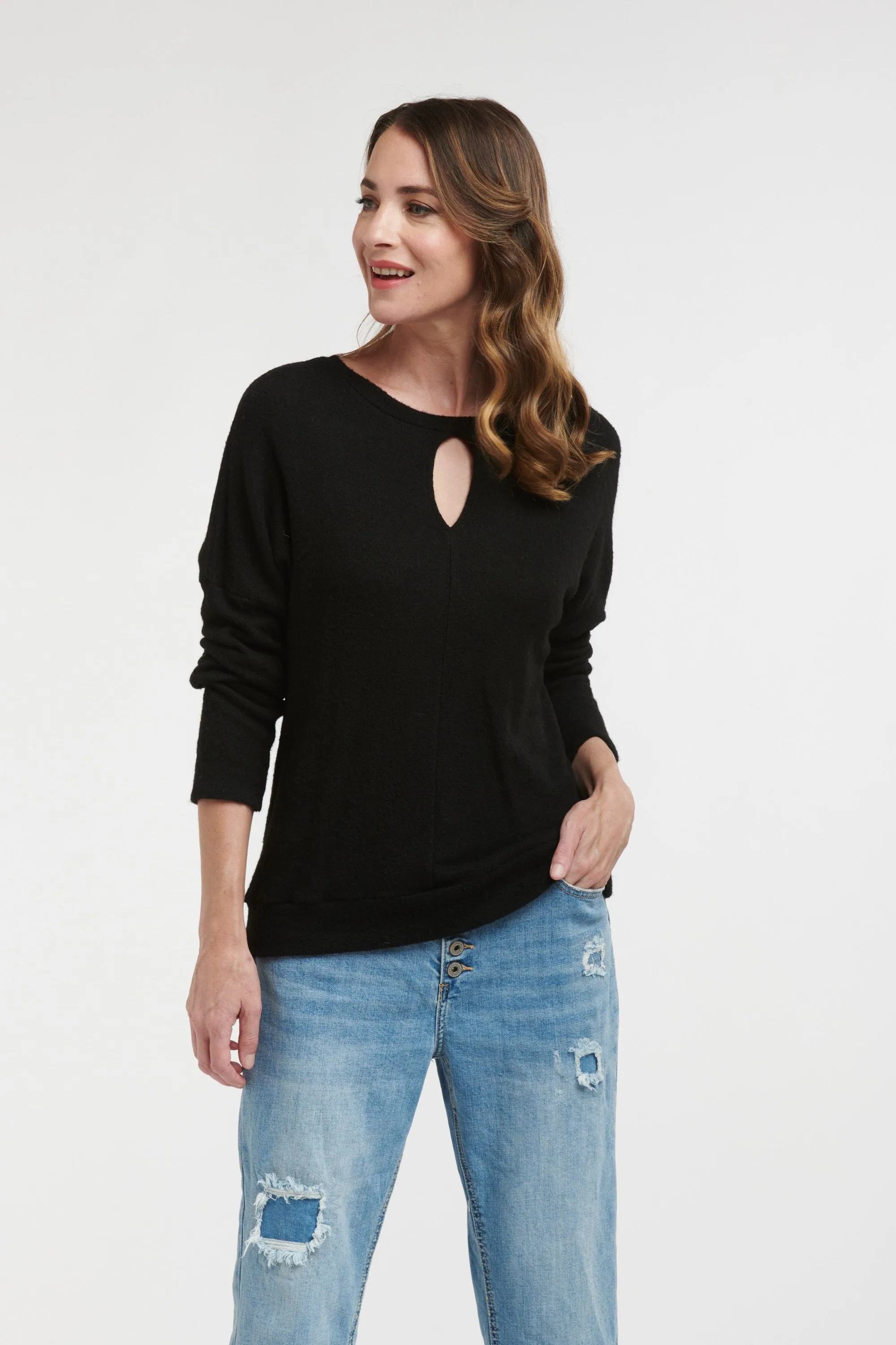 Keyhole Knit Top Black