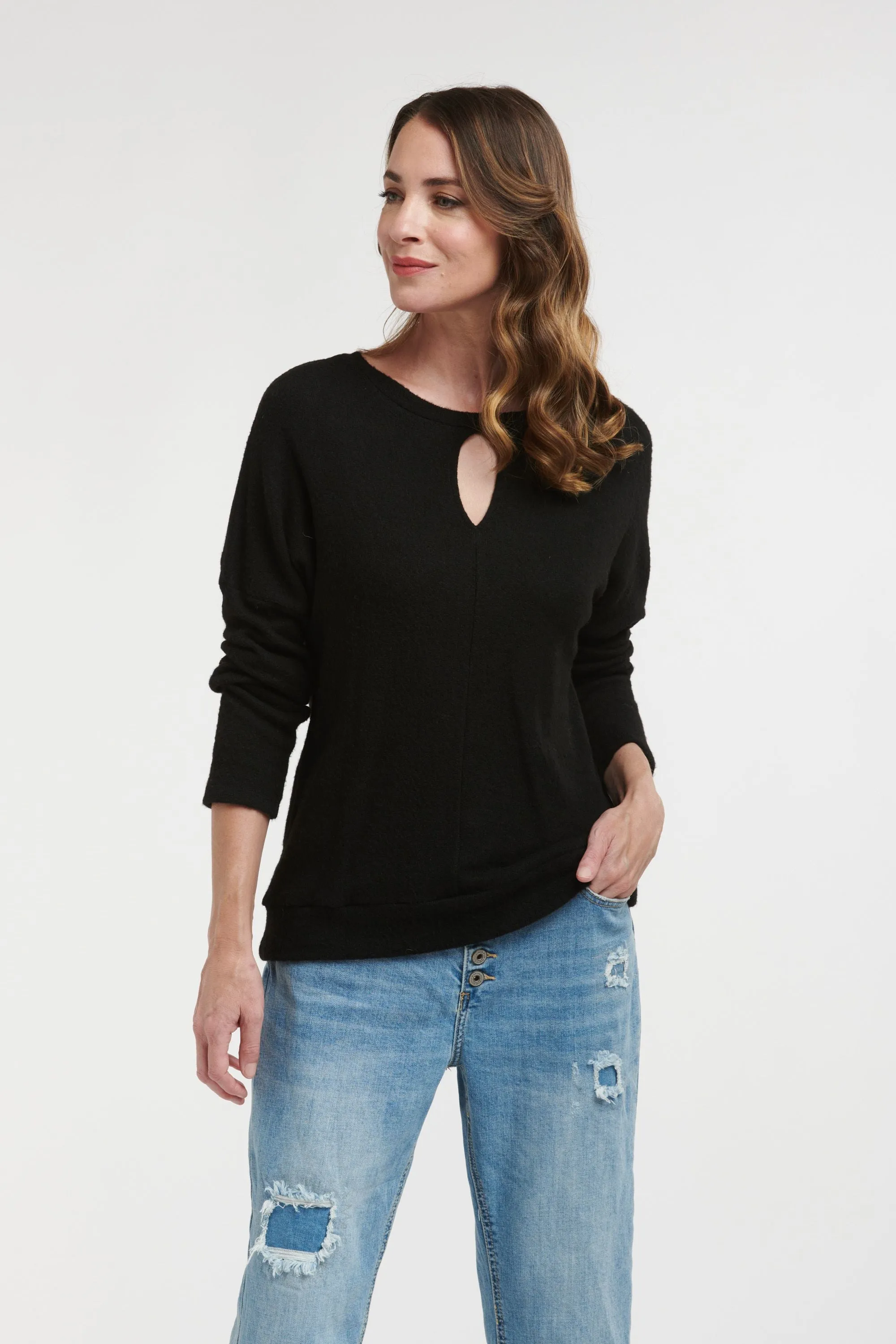 Keyhole Knit Top Black