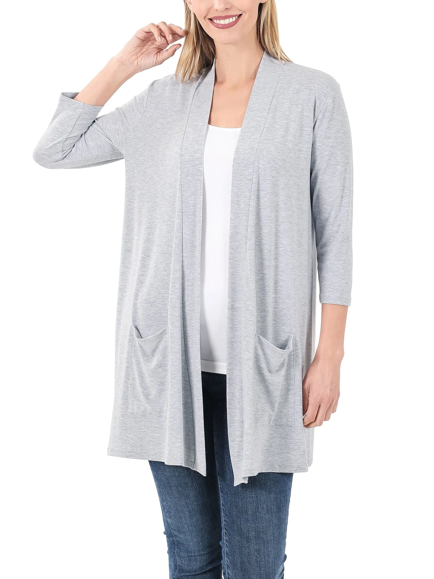 KOGMO Womens 3/4 Sleeve Open Front Cardigan with Pockets