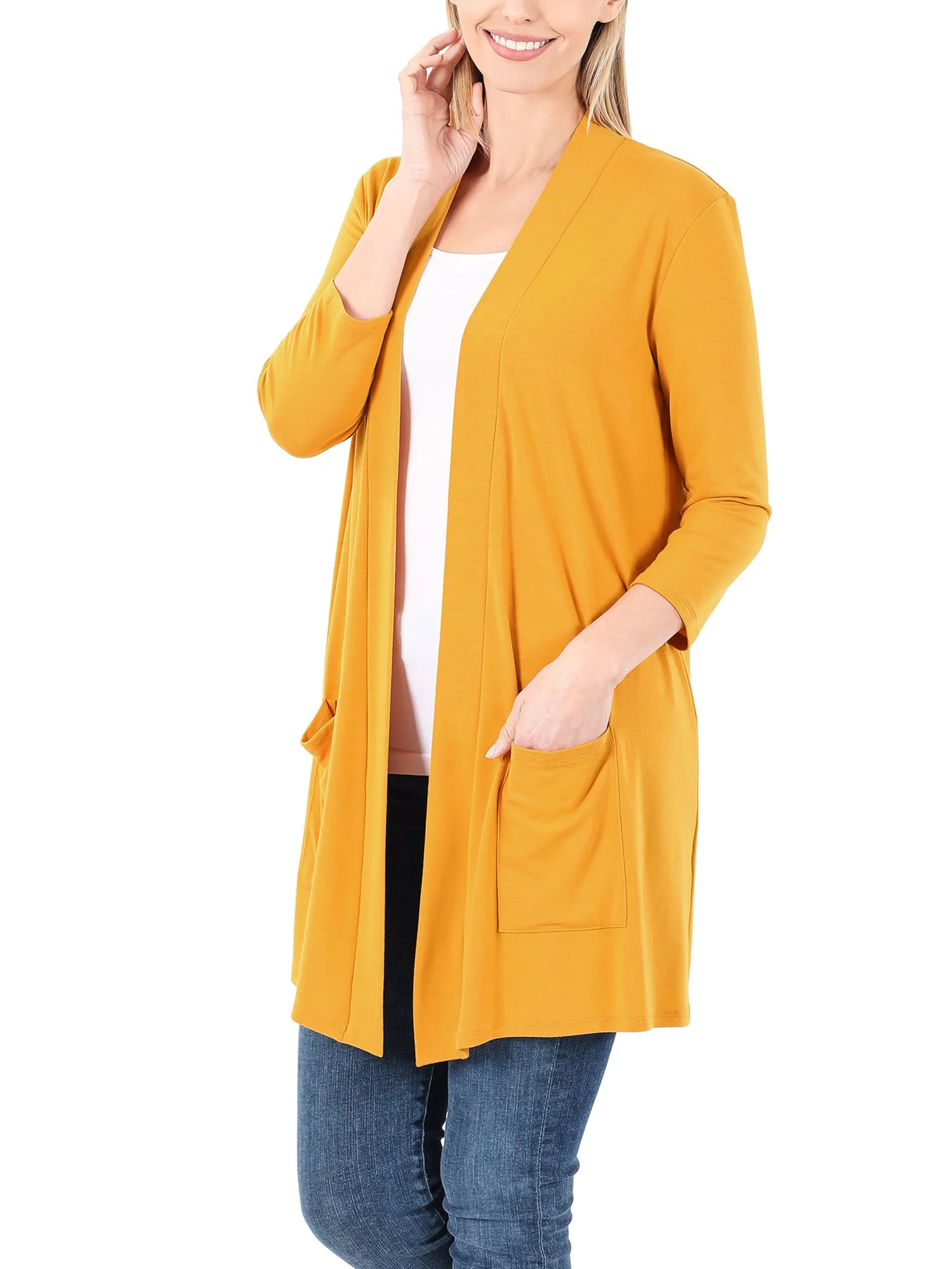 KOGMO Womens 3/4 Sleeve Open Front Cardigan with Pockets