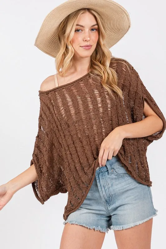 LADDER STITCH KNIT TOP (BROWN)