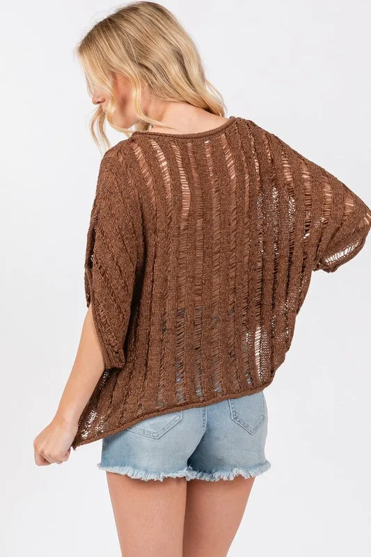 LADDER STITCH KNIT TOP (BROWN)