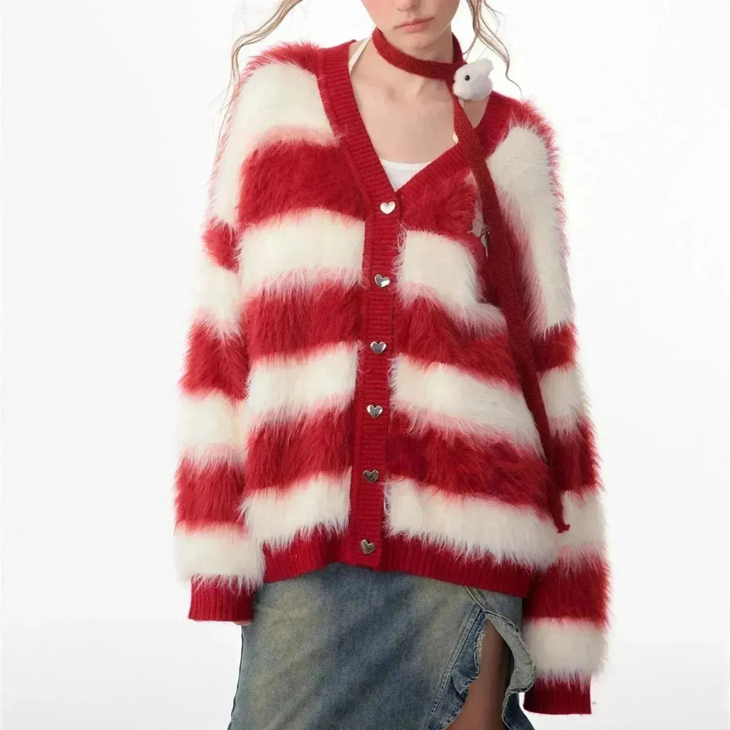 Lady in Red Winter  Christmas Plush Cardigan