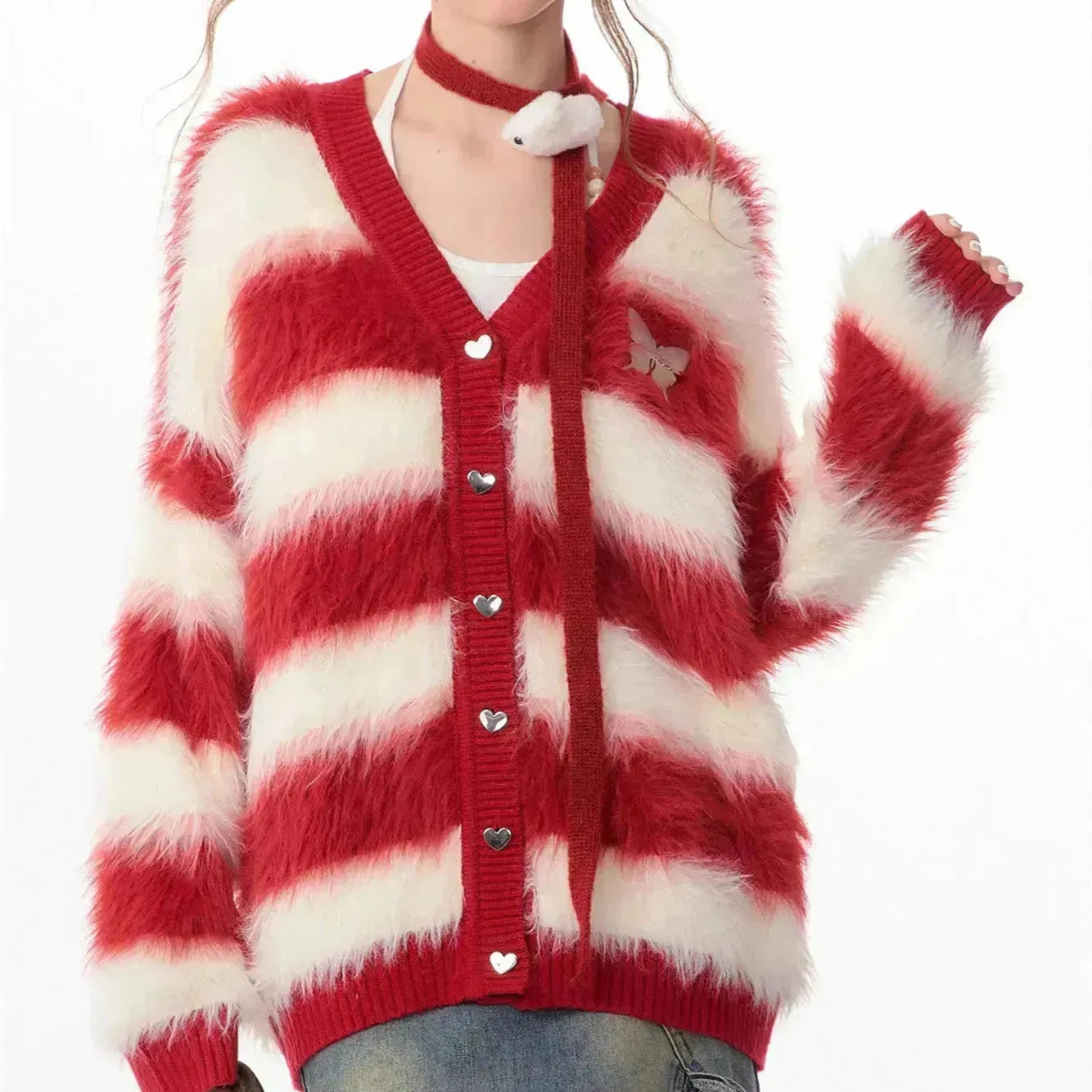 Lady in Red Winter  Christmas Plush Cardigan