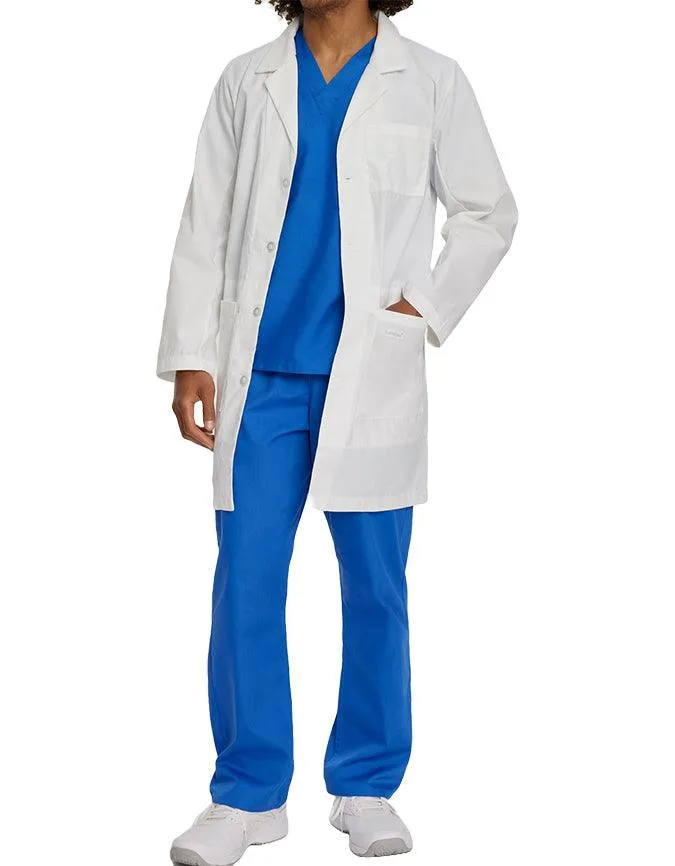 Landau Men 4-Button Staff-Length White Lab Coat