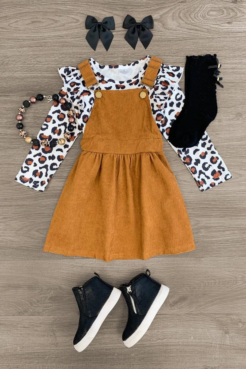 Leopard & Brown Corduroy Jumper Set