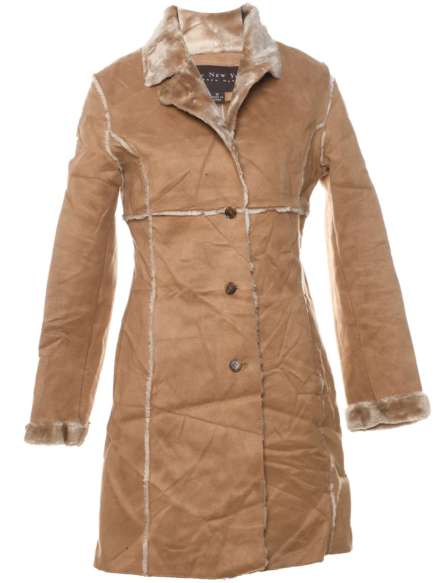 Light Brown Faux Fur Lined Shearling Coat - S