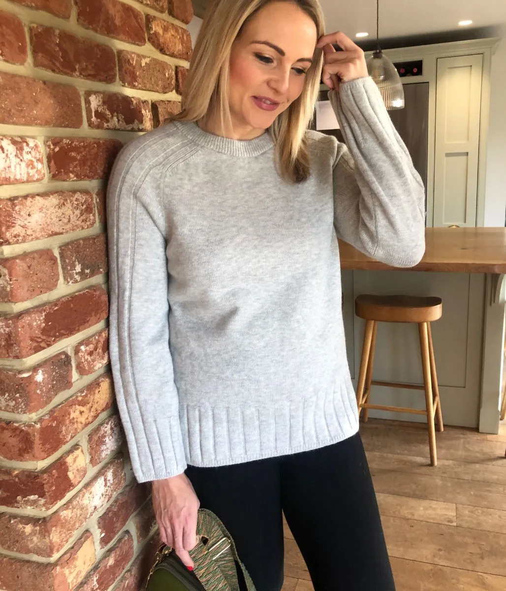 Light Grey Soft Contrast Ribbed Jumper