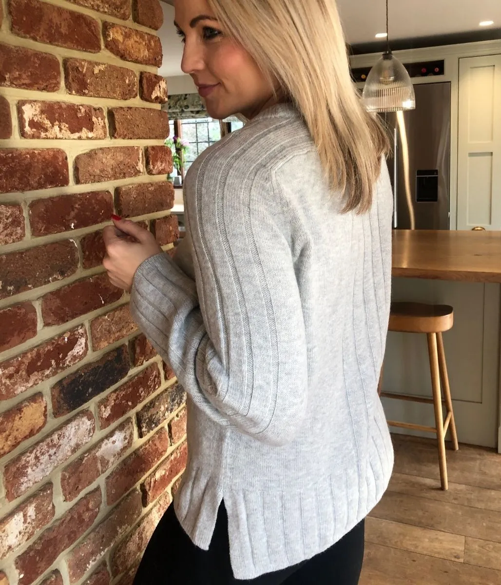 Light Grey Soft Contrast Ribbed Jumper