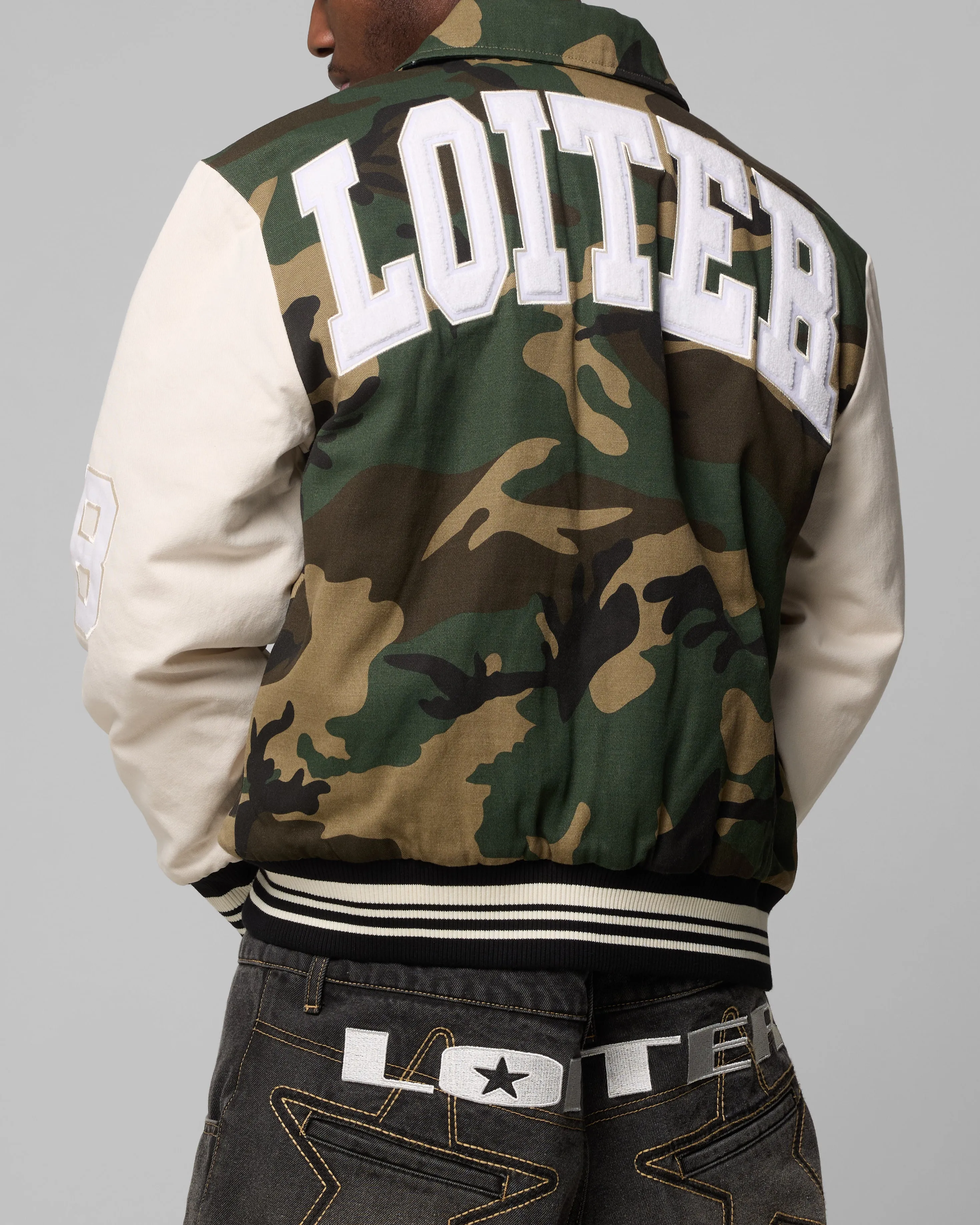 Loiter Star Child Varsity Jacket Woodland Camo