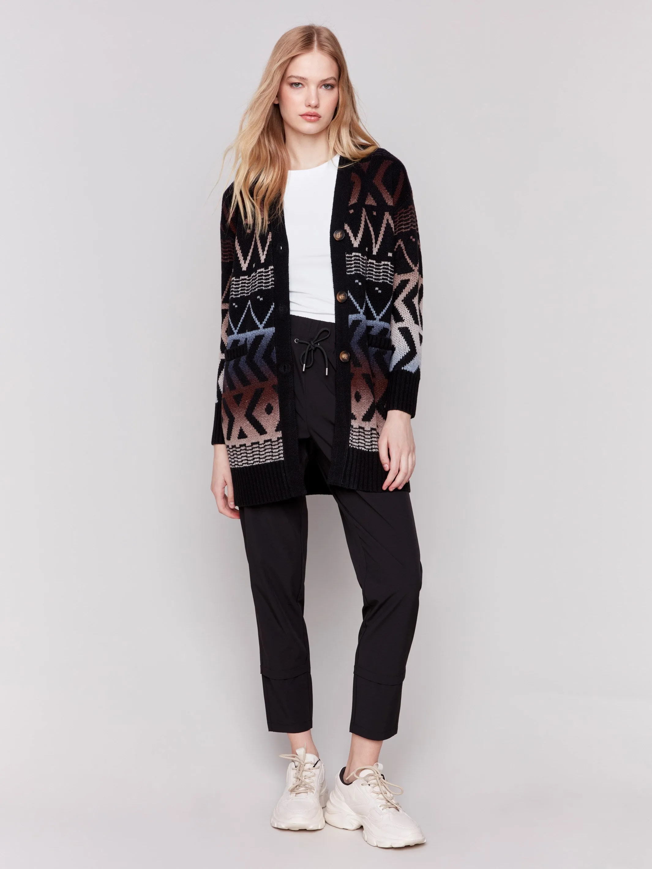 Long Ombre Pattern Cardigan - Midnight