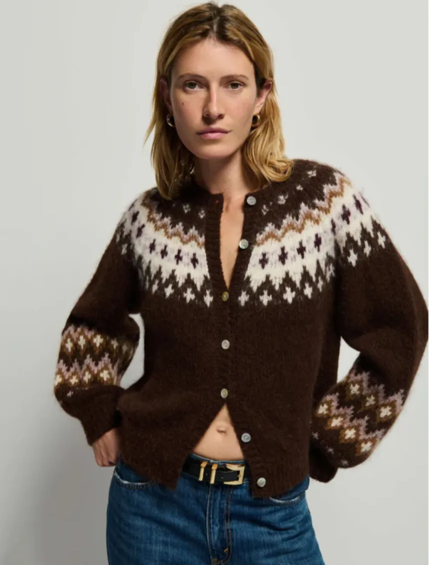 LULA FAIR ISLE CARDI IN COFFEE