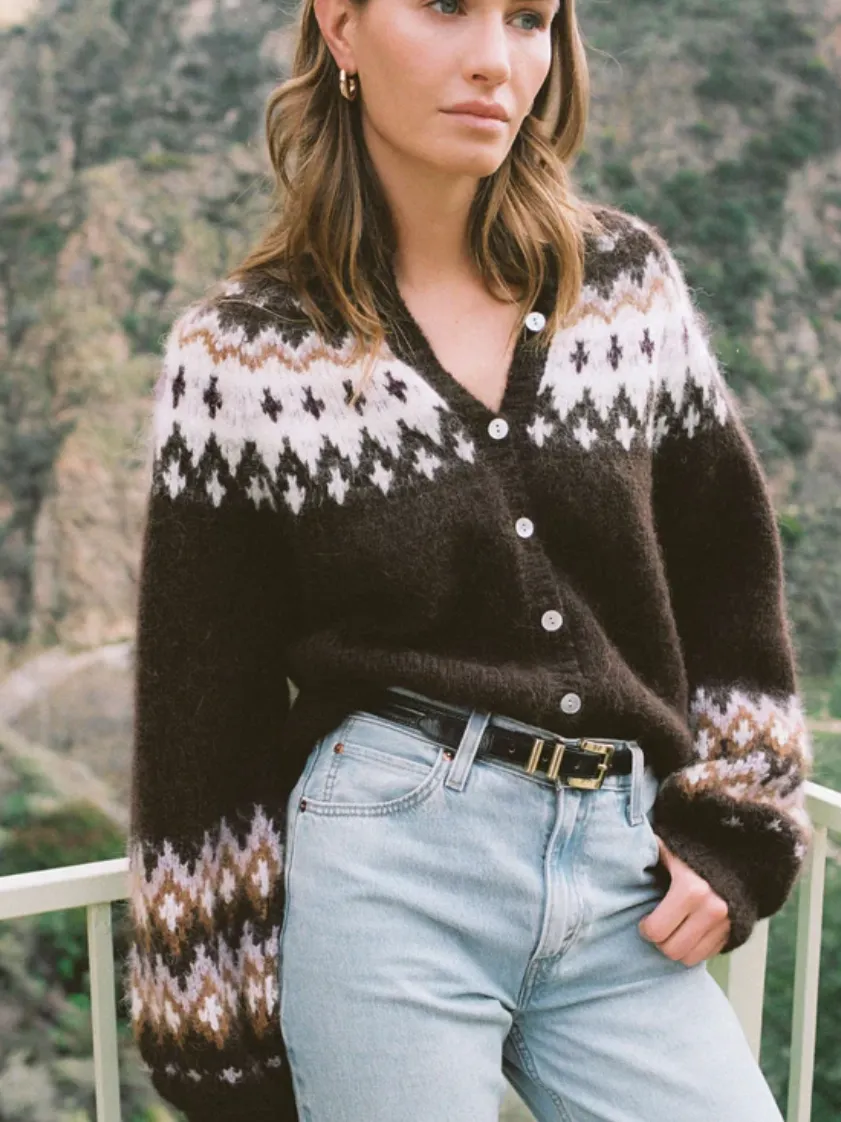 LULA FAIR ISLE CARDI IN COFFEE